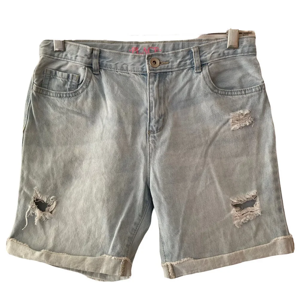 Childrens Place Shorts Bermuda light Wash Distressed Girls Size 14 - Picture 1 of 5